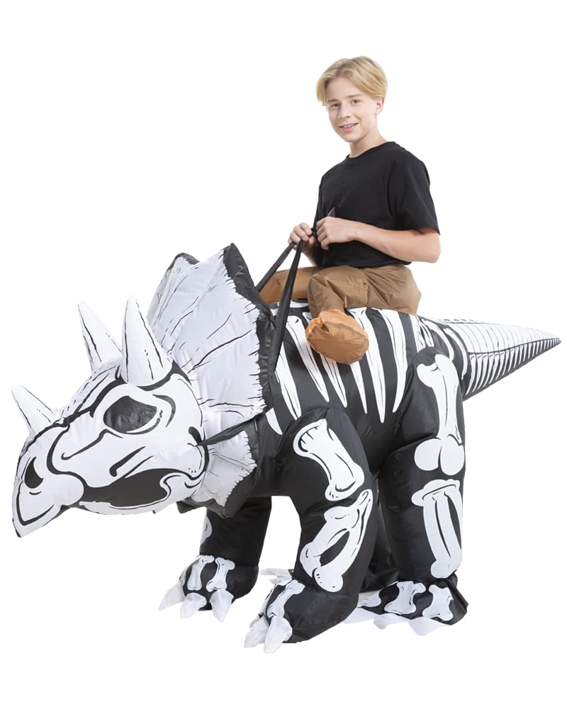 Inflatable Skeleton Dinosaur Costume Kids Boys Girls Inflatable Blow Up Costume Riding Triceratops Dinosaur Costume Child Inflatable Ride On Dinosaur Halloween Costume Children