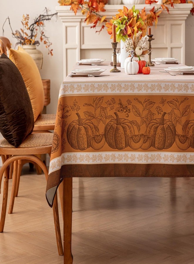 Romanstile Fall Rectangle Tablecloth 60 x 84 Inch, Thanksgiving Autumn Harvest Pumpkin Table Cloth, Stain Resistant Washable Table Cover for Dining, Party, Holiday Decor - Orange and Beige - Image 5