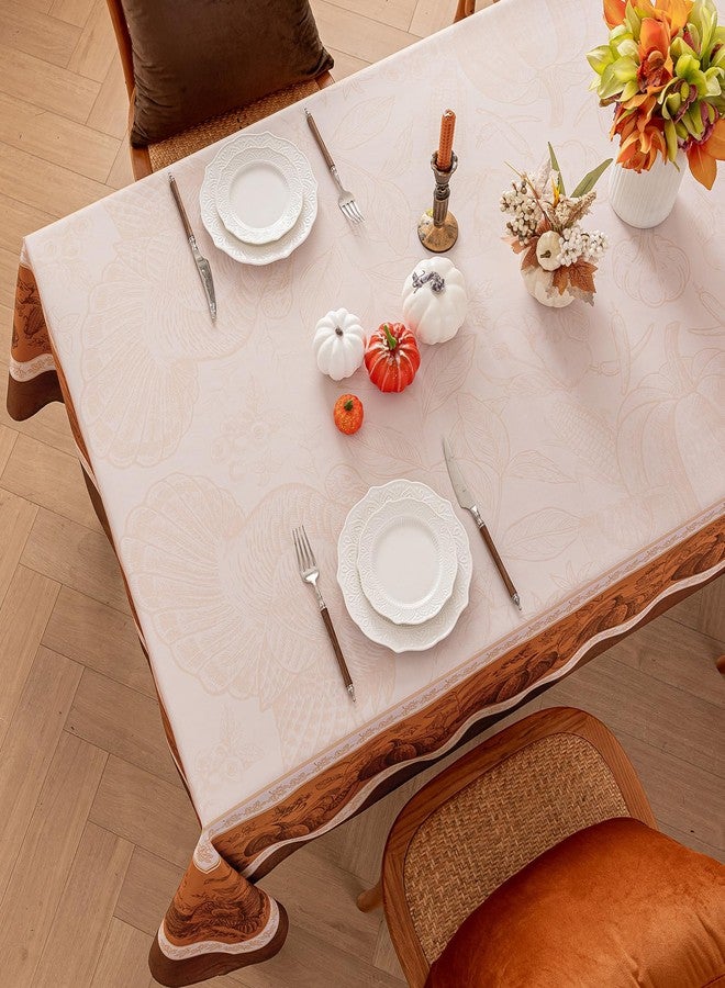 Romanstile Fall Rectangle Tablecloth 60 x 84 Inch, Thanksgiving Autumn Harvest Pumpkin Table Cloth, Stain Resistant Washable Table Cover for Dining, Party, Holiday Decor - Orange and Beige - Image 4