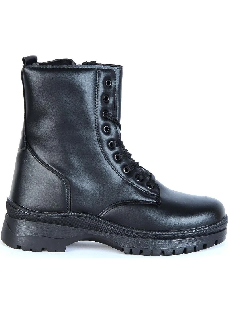 توين جو 7660 Black Fur Women's Combat Boots