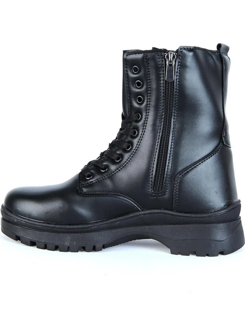 توين جو 7660 Black Fur Women's Combat Boots