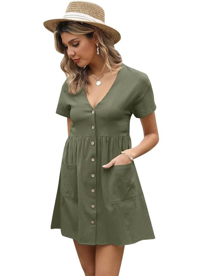 YUNIQEE Olive Button-Down Dress