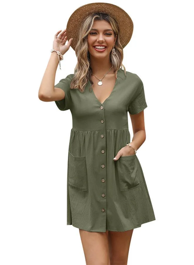 YUNIQEE Olive Button-Down Dress