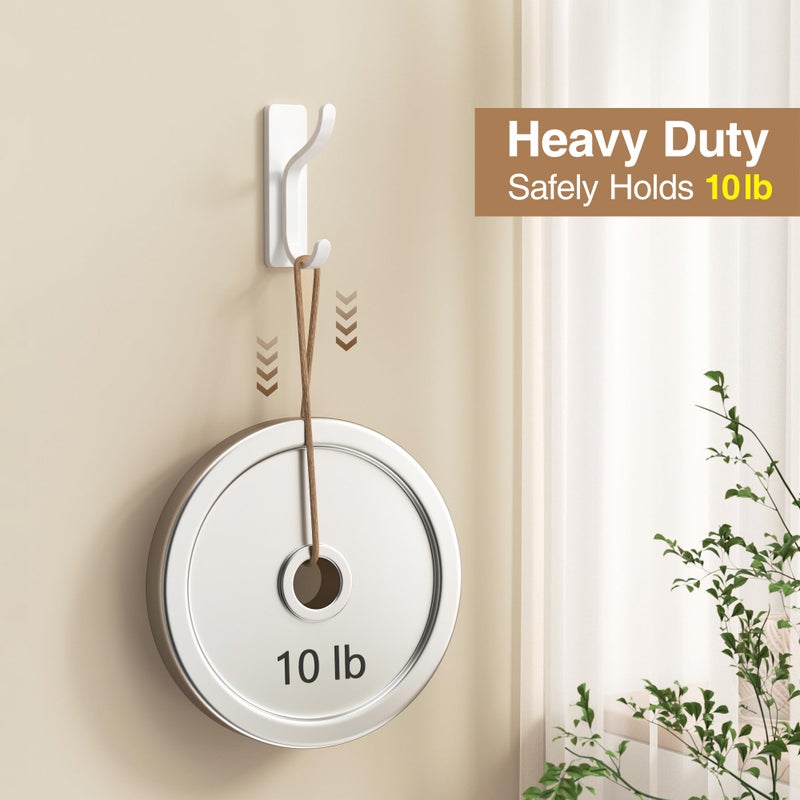 pickpiff Adhesive Wall Coat Hooks - Heavy Duty Stick-On Door Hanger, Metal Hook for Hanging Towel,Purse, Robe, Backpack, Jacket, Clothes - for Bathroom,Dorm, Closet, Kitchen - White, 2 Pack - Image 2