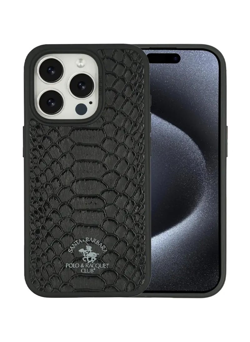 SANTA BARBARA POLO & RACQUET CLUB - Knight Series Classic Business Design for Genuine Leather Phone Back Case Cover for Apple iPhone, Case for iPhone 15 Pro - Black - Image 1