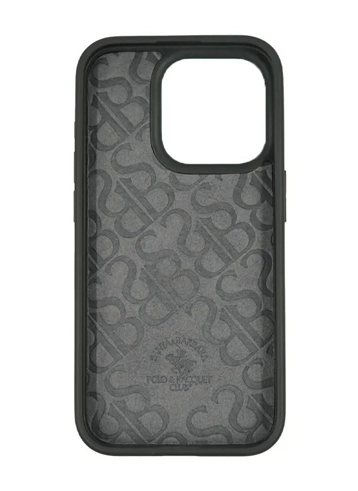SANTA BARBARA POLO & RACQUET CLUB - Knight Series Classic Business Design for Genuine Leather Phone Back Case Cover for Apple iPhone, Case for iPhone 15 Pro - Black - Image 1
