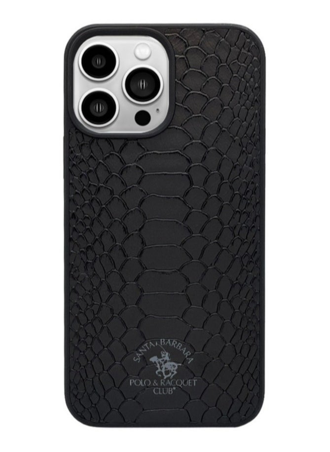 SANTA BARBARA POLO & RACQUET CLUB - Knight Series Classic Business Design for Genuine Leather Phone Back Case Cover for Apple iPhone, Case for iPhone 15 Pro - Black - Image 1
