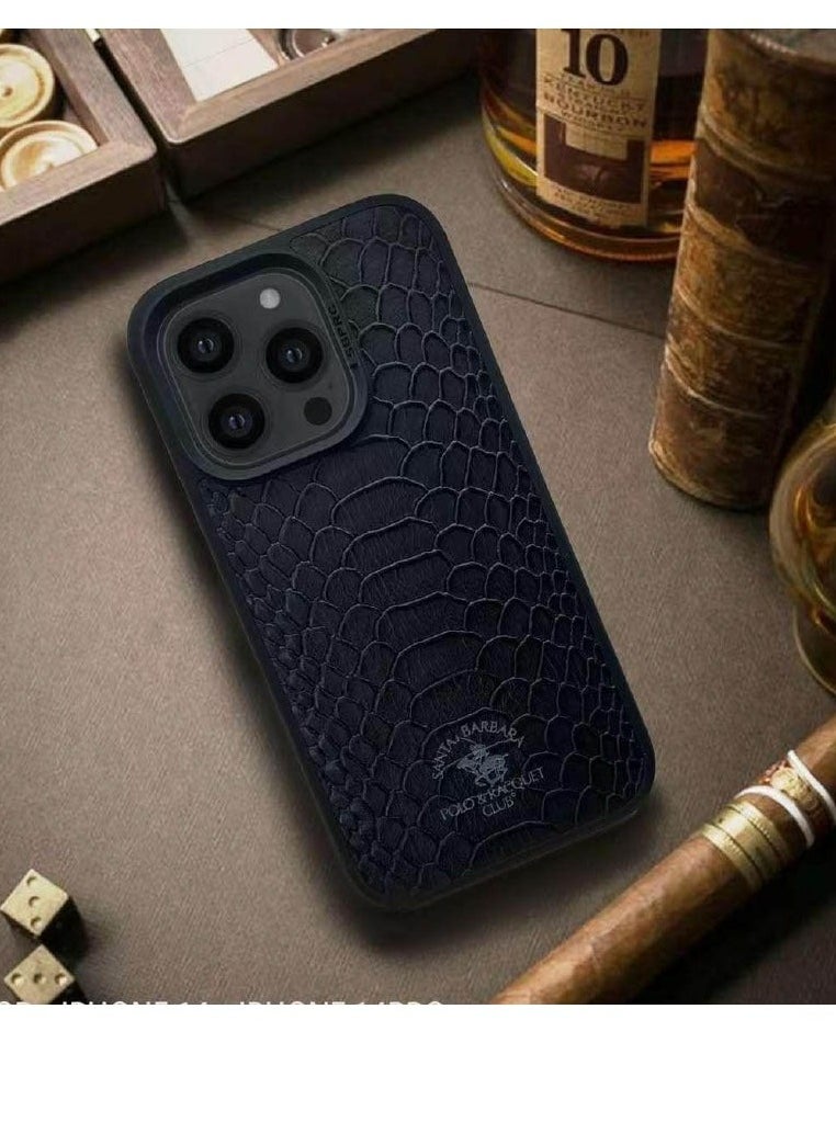 SANTA BARBARA POLO & RACQUET CLUB - Knight Series Classic Business Design for Genuine Leather Phone Back Case Cover for Apple iPhone, Case for iPhone 15 Pro - Black - Image 1