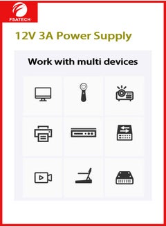 FSATECH 12V 3A 36W AC to DC Adapter Power Supply Converter AC 100V ~ 240V to DC 12V 3amp Transformer with 5.5x2.1mm DC Output Jack for 5050 3528 LED Strip Module Light, CCTV Camera System，Router  - Image 3