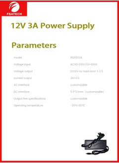 FSATECH 12V 3A 36W AC to DC Adapter Power Supply Converter AC 100V ~ 240V to DC 12V 3amp Transformer with 5.5x2.1mm DC Output Jack for 5050 3528 LED Strip Module Light, CCTV Camera System，Router  - Image 4