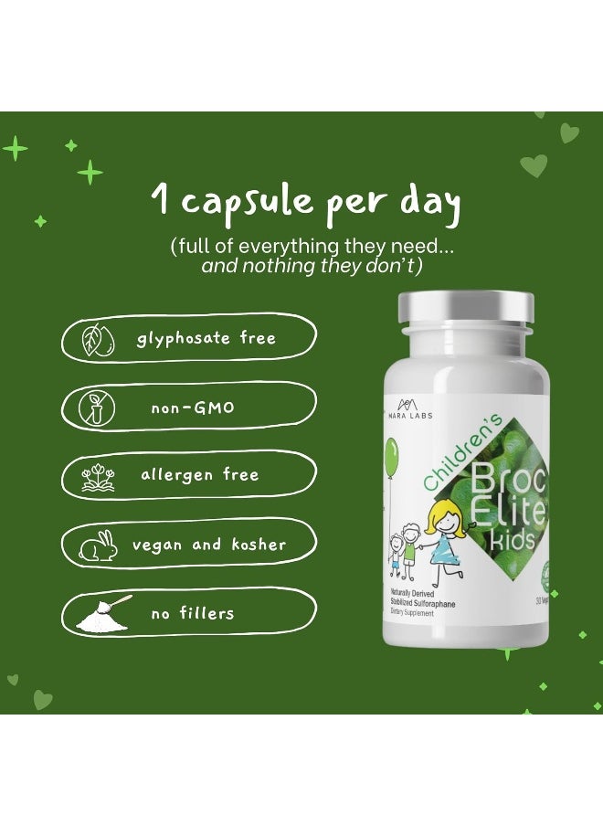 BrocElite - Stabilized Sulforaphane - Vegetable Supplement For Kids - Broccoli Extract - Joint Support And Neuron Supplement For Children - 30 Ct - Image 1