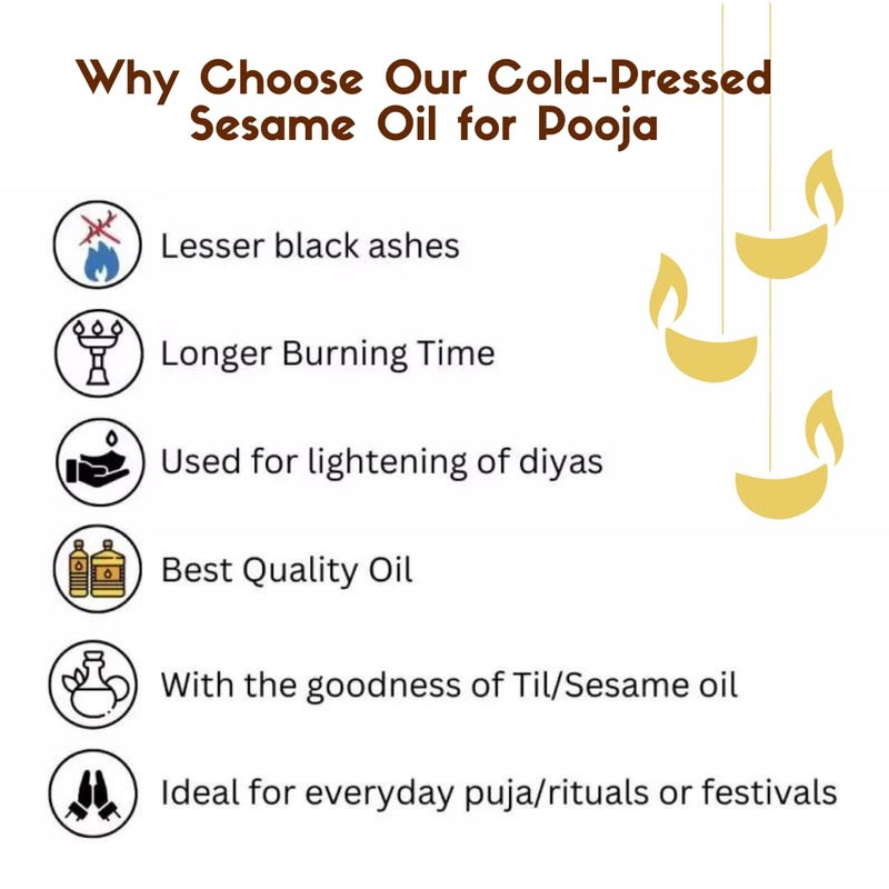 Coco Crush Til Sesame Oil for Festive Pooja Deepam Diya Lighting 100 Pure Natural ColdPressed For Peace Prosperity 100ML - Image 2