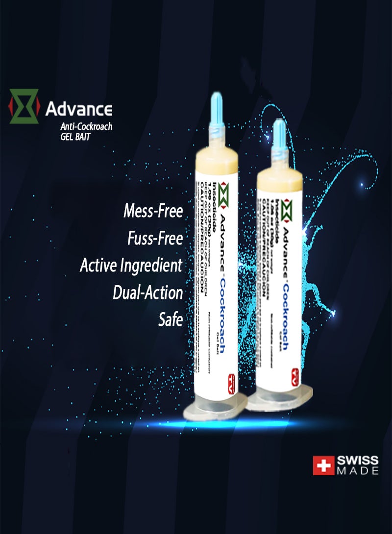 AS SEEN ON TV Advance Cockroach Gel Bait, 2Tubes x 30grams, 2 Plunger and 2 Tips, German Cockroach Insect Pest Control, Indoor and Outdoor Use, Cockroach destroyer Gel 