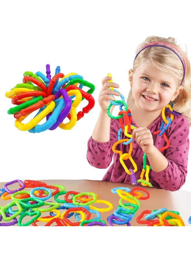 RAINBOW TOYFROG RAINBOW TOYFROG Baby Links Rings - 35 Geometric Linking Chains Ring Toys for Baby - Safe Infant Toys for Teething and Sensory Development - Car Seat & Stroller Toys for Infants & Toddlers  - Image 4