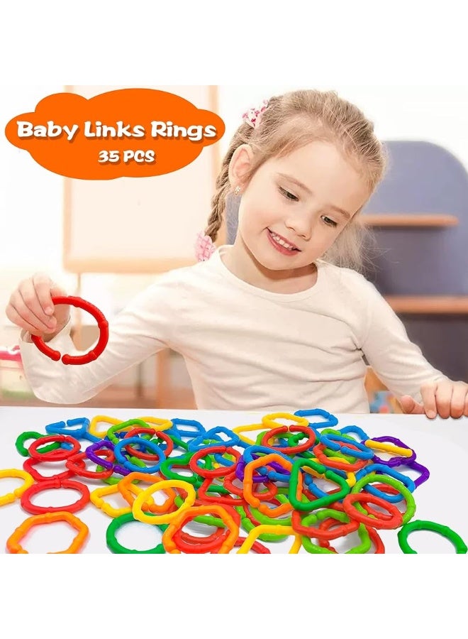 RAINBOW TOYFROG RAINBOW TOYFROG Baby Links Rings - 35 Geometric Linking Chains Ring Toys for Baby - Safe Infant Toys for Teething and Sensory Development - Car Seat & Stroller Toys for Infants & Toddlers  - Image 3