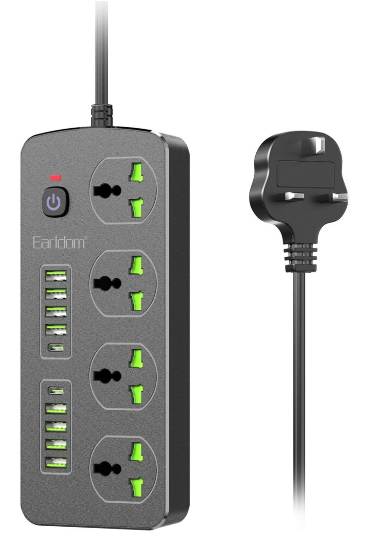 JAJEEK "Extension Socket UK EU Plug 3000W with Surge Protection – Power Strip with Quick Charge USB Ports & Phone/Tablet Adapter" - Image 2
