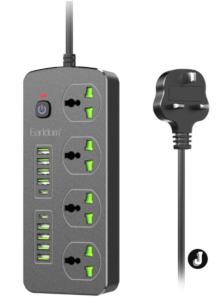 JAJEEK "Extension Socket UK EU Plug 3000W with Surge Protection – Power Strip with Quick Charge USB Ports & Phone/Tablet Adapter" - Image 1