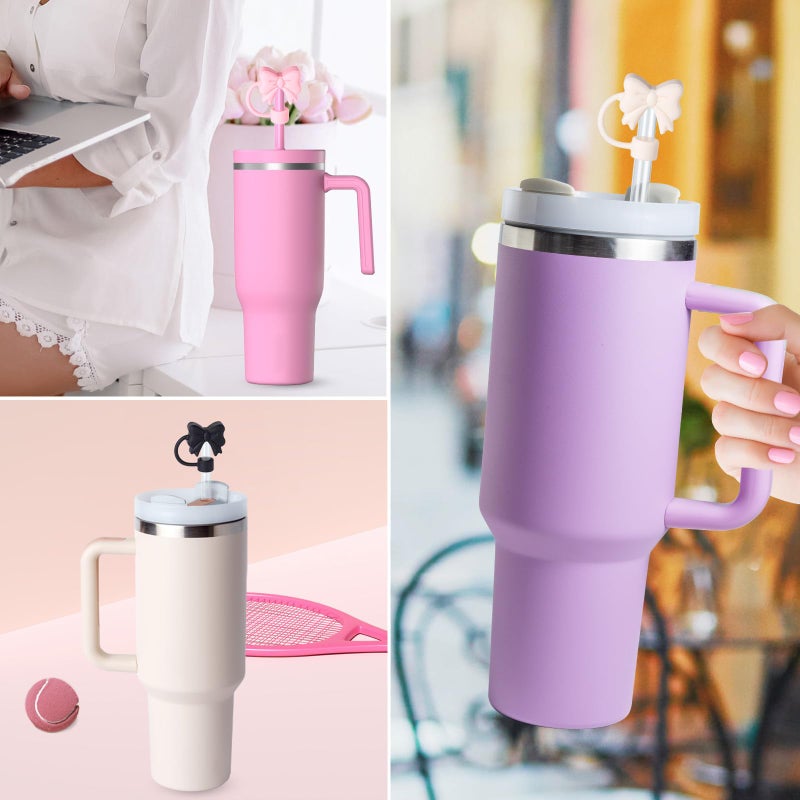 linmaya 6PCS Bow Straw Toppers, Cute Straws Covers for Stanley 30&40 Oz Tumbler with Handle, 10mm Dust-Proof Drinking Straw Dispensers Straw Topper Cap for Girls Kids (Black Bow) - Image 5