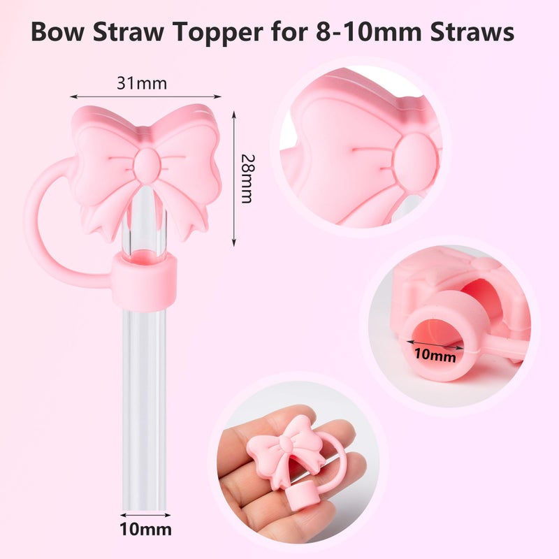 linmaya 6PCS Bow Straw Toppers, Cute Straws Covers for Stanley 30&40 Oz Tumbler with Handle, 10mm Dust-Proof Drinking Straw Dispensers Straw Topper Cap for Girls Kids (Black Bow) - Image 3
