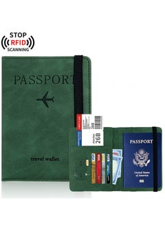 VKL Passport Holder Wallet Cover Case, Passport Case with RFID Blocking, PU Leather Travel Document Holder for Men&Women Travel Accessories (Green)  - Image 1