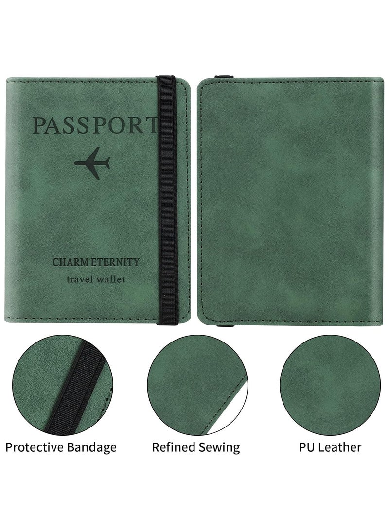 Passport Holder Wallet Cover Case, Passport Case with RFID Blocking, PU Leather Travel Document Holder for Men&Women Travel Accessories (Green)