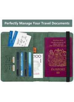 VKL Passport Holder Wallet Cover Case, Passport Case with RFID Blocking, PU Leather Travel Document Holder for Men&Women Travel Accessories (Green)  - Image 4