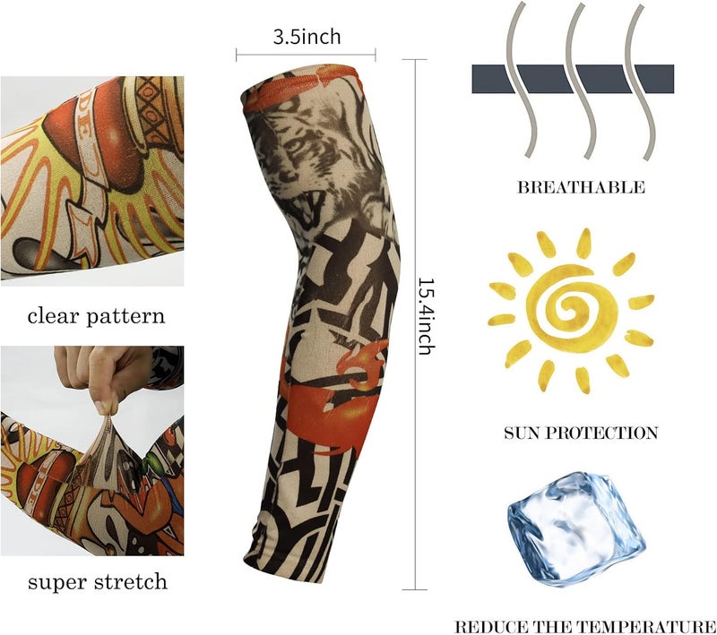 YARIEW Tattoo Sleeves for Men, 6Pcs Arm Sleeves Fake Tattoos Sleeves to Cover Arms Sun Protection Sleeves Tattoo Sleeve Covers Tattoo Cover Up Sleeve Temporary Tattoo Sleeves for Men and Women (Set 5) - Image 3
