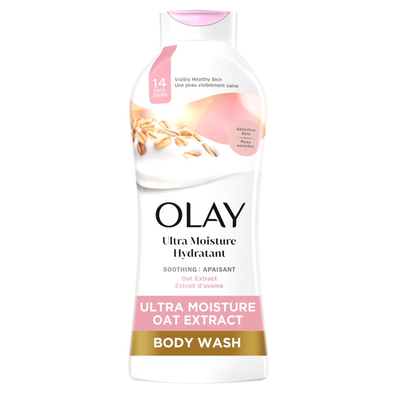 Olay Body Wash for Women, Ultra Moisture, For Sensitive Skin, Soothing Formula, 24hr Moisturizing, Hydrating & Refreshing, B3 Vitamin Complex, Free of Parabens & Phthalates, Oat Extract Scent,22 fl oz - Image 1