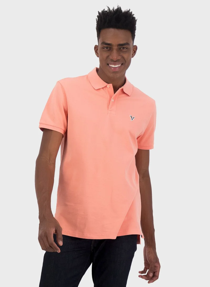 American Eagle Collar Line Logo Detail Short Sleeve Polo Shirt