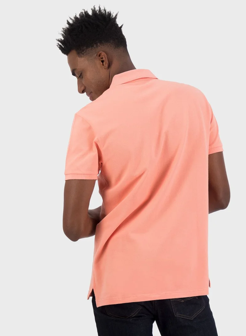 American Eagle Collar Line Logo Detail Short Sleeve Polo Shirt