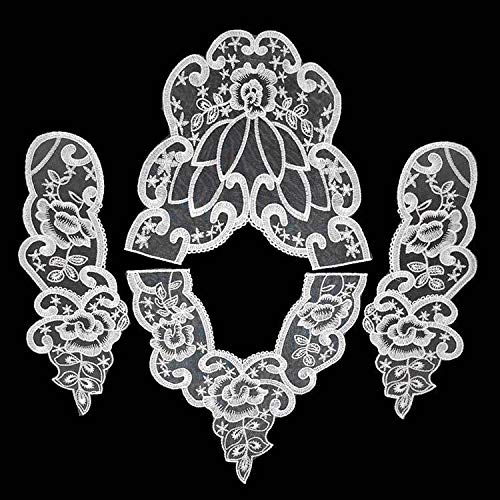 YinQin 1 Set / 4 Pcs Embroidered Mesh Bottom Applique Collar Embroidered Chest Applique, Front/Rear Collar, Sleeve Lace Applique(Color 4) - Image 2