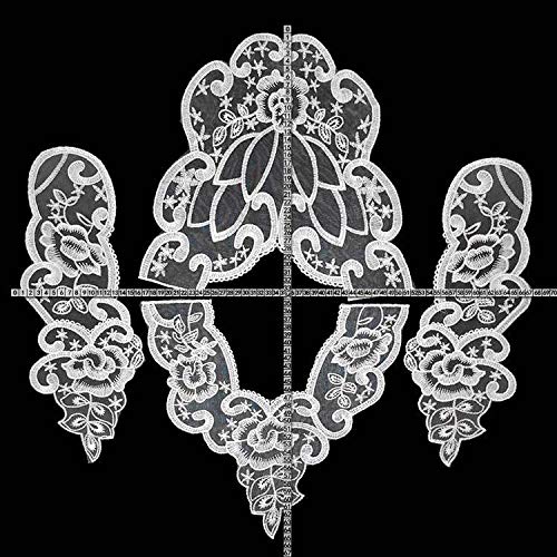 YinQin 1 Set / 4 Pcs Embroidered Mesh Bottom Applique Collar Embroidered Chest Applique, Front/Rear Collar, Sleeve Lace Applique(Color 4) - Image 3
