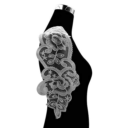 YinQin 1 Set / 4 Pcs Embroidered Mesh Bottom Applique Collar Embroidered Chest Applique, Front/Rear Collar, Sleeve Lace Applique(Color 4) - Image 5