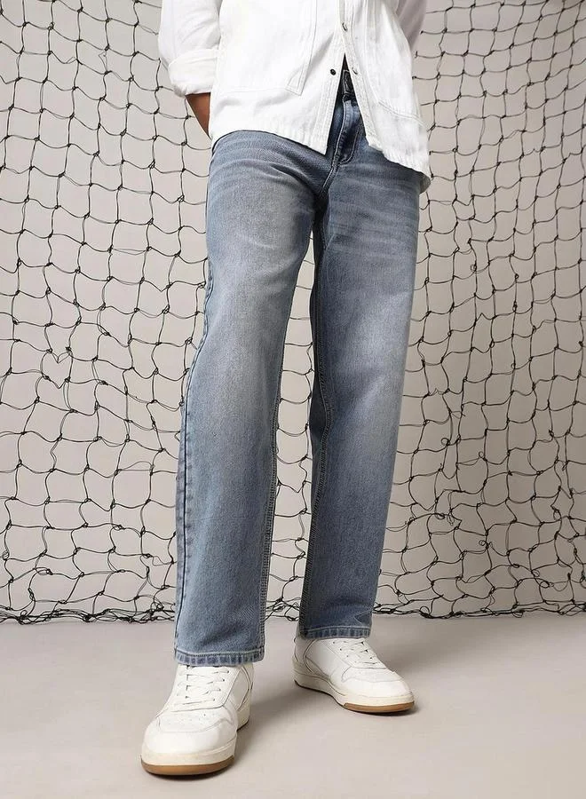 Hubberholme Mid Rise Regular Fit Faded Jeans by Styli