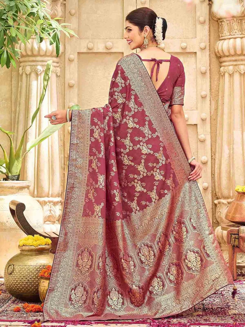 SIRIL Women's Banarasi Work Silk Saree With Unstitched Blouse Pieces (4774S121-Mauve) - Image 5