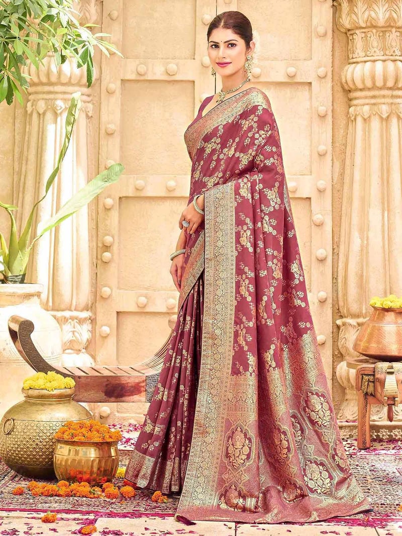 SIRIL Women's Banarasi Work Silk Saree With Unstitched Blouse Pieces (4774S121-Mauve) - Image 2