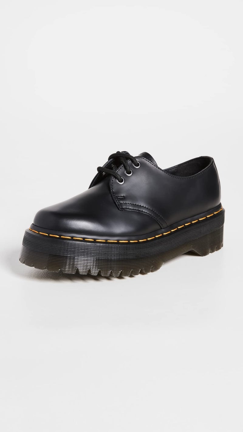 Dr Martens Dr. Martens Unisex 1461 Quad Leather Platform Shoes, Black Polished Smooth, 5 US Women/4 US Men - Image 2