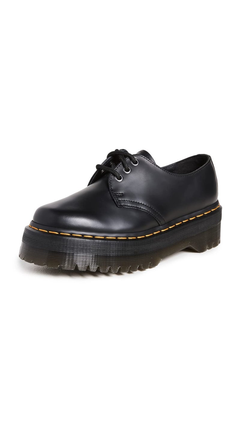 Dr Martens Dr. Martens Unisex 1461 Quad Leather Platform Shoes, Black Polished Smooth, 5 US Women/4 US Men - Image 1