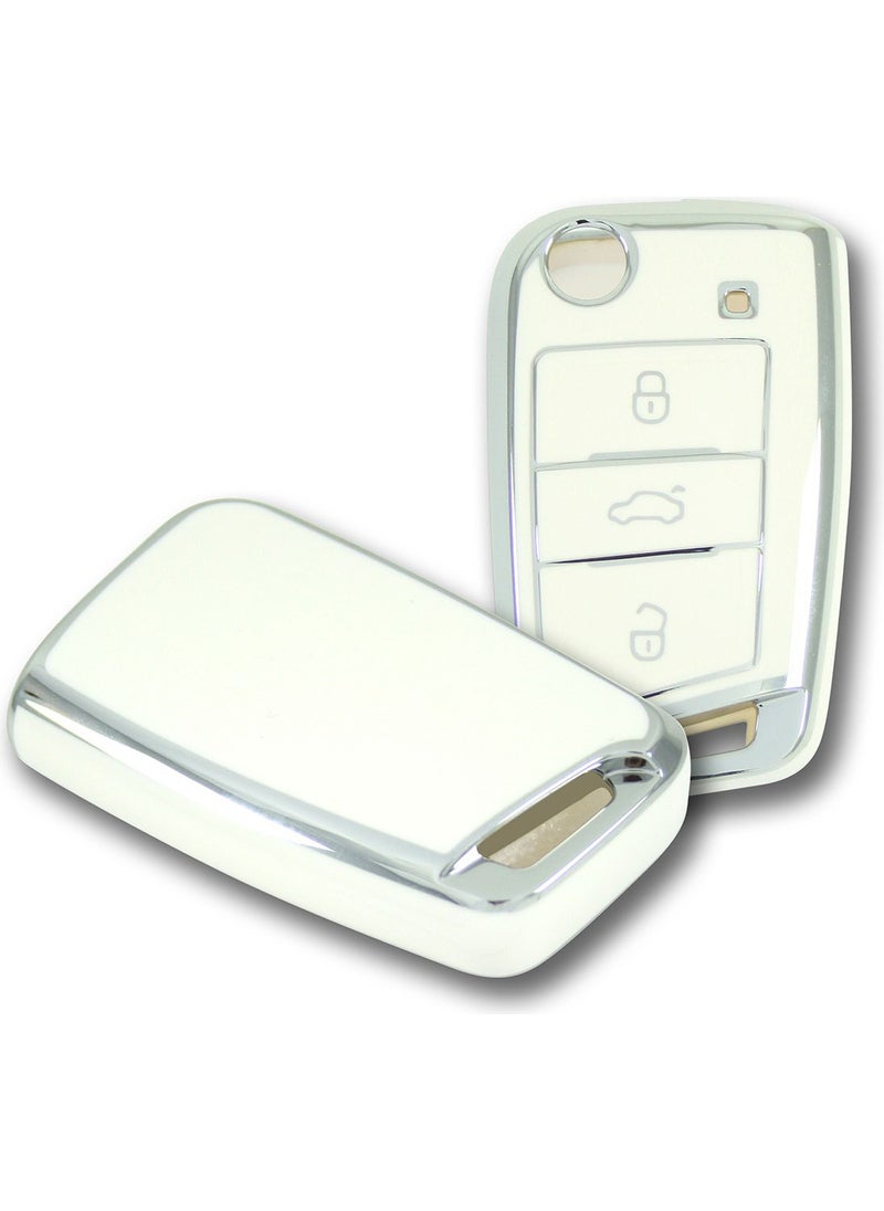 Volkswagen Seat Skoda Mqb Flip White-Silver Car Key Remote Case Cover Car Keychain - pzsku/ZF0C314D489579217946BZ/45/_/1730535701/99ce91f1-25c0-4a08-a94b-d1a6290099cd