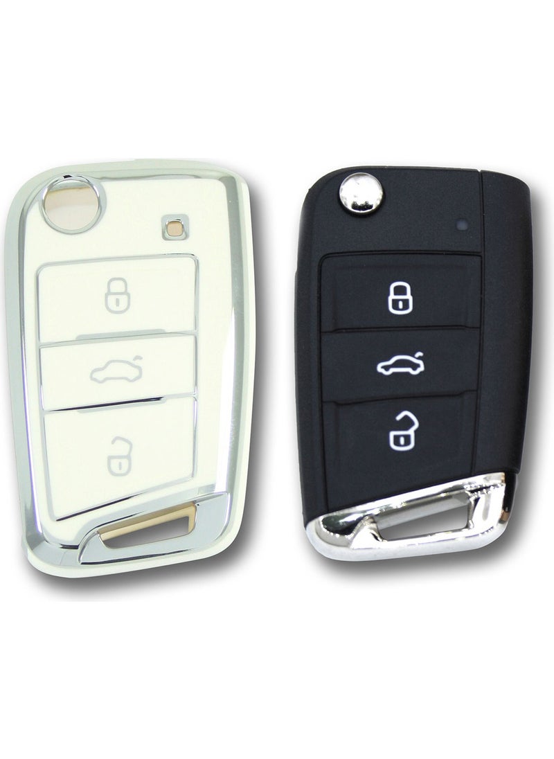 Volkswagen Seat Skoda Mqb Flip White-Silver Car Key Remote Case Cover Car Keychain - pzsku/ZF0C314D489579217946BZ/45/_/1730535757/39ac5894-c9b4-4730-a05f-f1be9282833b