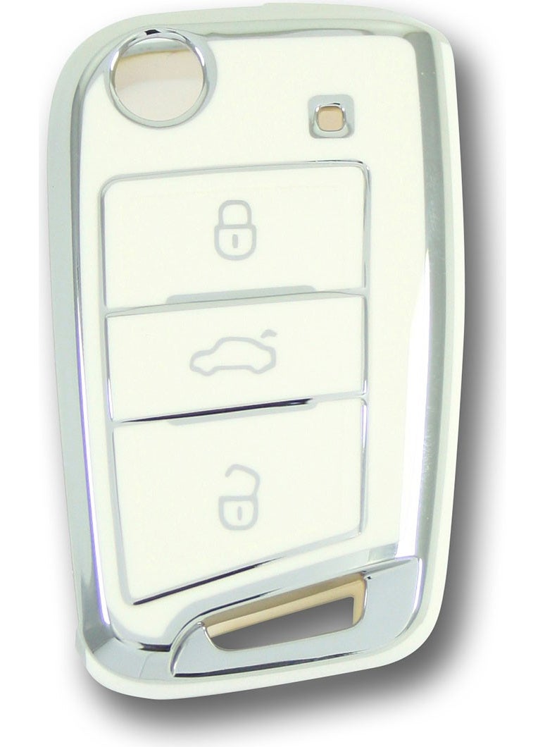 Volkswagen Seat Skoda Mqb Flip White-Silver Car Key Remote Case Cover Car Keychain - pzsku/ZF0C314D489579217946BZ/45/_/1730535760/32cf8e30-0956-417e-977f-83527d46a59d