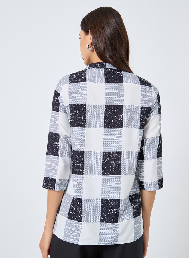 Take Two Checked V-Neck Button Front Top - Image 5