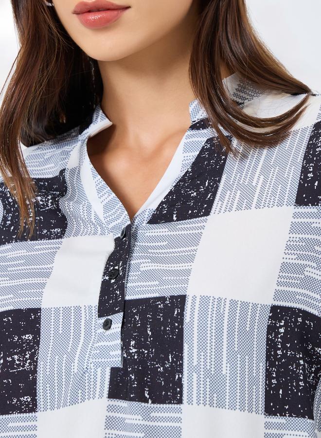 Take Two Checked V-Neck Button Front Top - Image 4