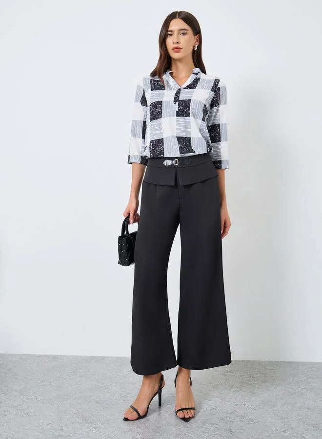 Take Two Checked V-Neck Button Front Top