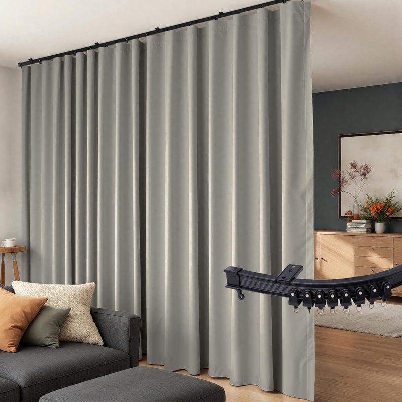 Room Divider Curtains Flexible Ceiling Tracks set Curtain track Ceiling Mount Blackout Curtain for Living Room Bedroom Ceiling Curtain Rod Privacy Dividers Panel W100xH84 Light Grey DrapeBlack rail