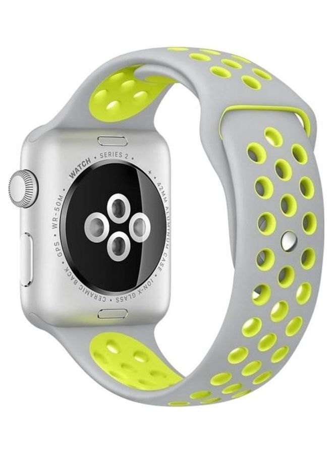 NIBEMINENT Silicone Sports Band For Apple Watch Series 6/SE/5/4/3/2/1 42-44mm Grey/Yellow - Image 1