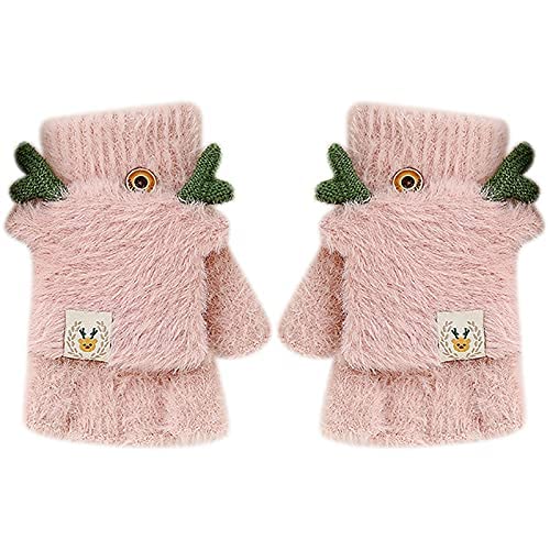 Krystle warm Woolen Winter Fingerless knit cold weather fleece wool Gloves for Boys & Girls_Pack Of 01 (5-12 Years) (Pink) - Image 1