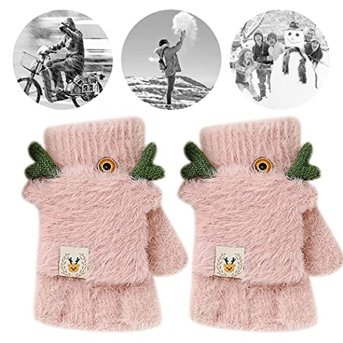 Krystle warm Woolen Winter Fingerless knit cold weather fleece wool Gloves for Boys & Girls_Pack Of 01 (5-12 Years) (Pink) - Image 3