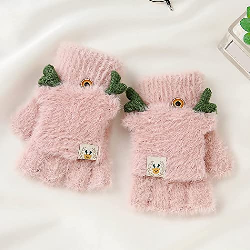 Krystle warm Woolen Winter Fingerless knit cold weather fleece wool Gloves for Boys & Girls_Pack Of 01 (5-12 Years) (Pink) - Image 4