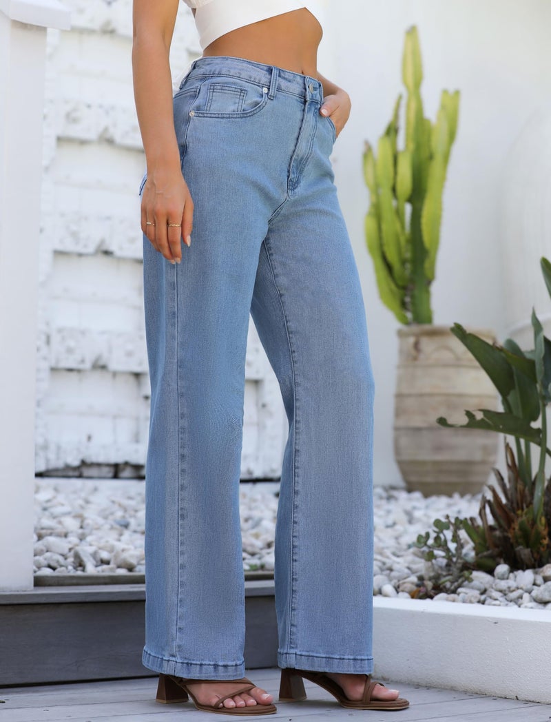 ETTELO Womens Jeans High Waisted Straight Leg Loose Stretchy Lightweight Tummy Control Trendy Jeans for Women 2025 Blue - Image 3